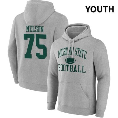 Youth Michigan State Spartans NCAA #75 Ben Nelson Gray NIL 2022 Fanatics Branded Gameday Tradition Pullover Football Hoodie LR32A82DE